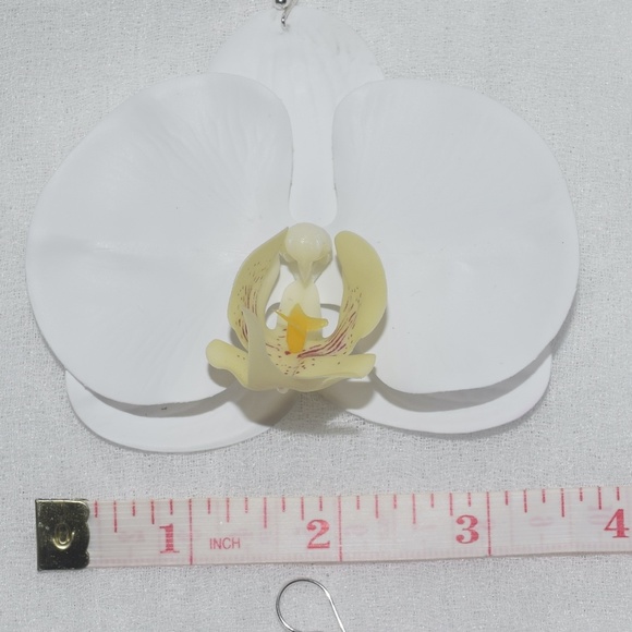 White Phalaenopsis Orchid True Touch Artificial Earrings. - Picture 8 of 10